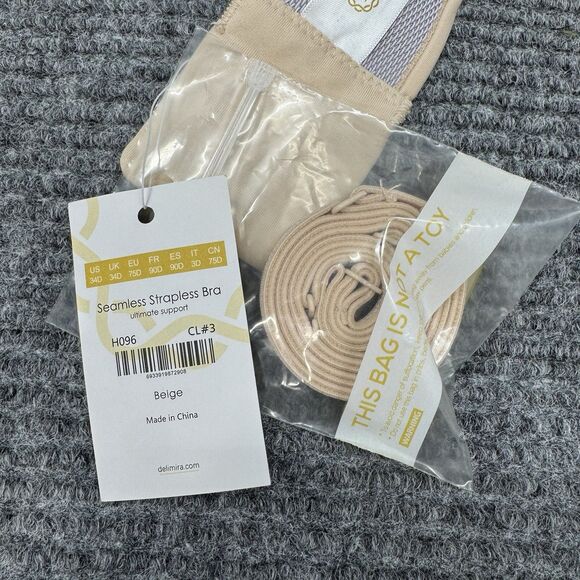 Delimira Strapless Plunge Bra 34D Beige Push Up Flex Underwire Lightly Lined NEW - Picture 6 of 9